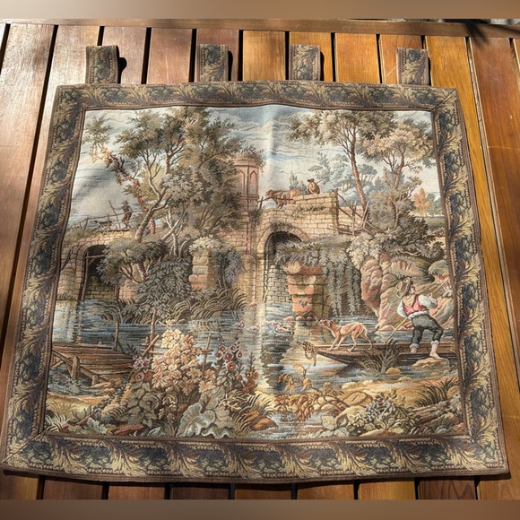 Vintage River Scene Hanging Tapestry Includes Rod & Bracket - Picture 3 of 8